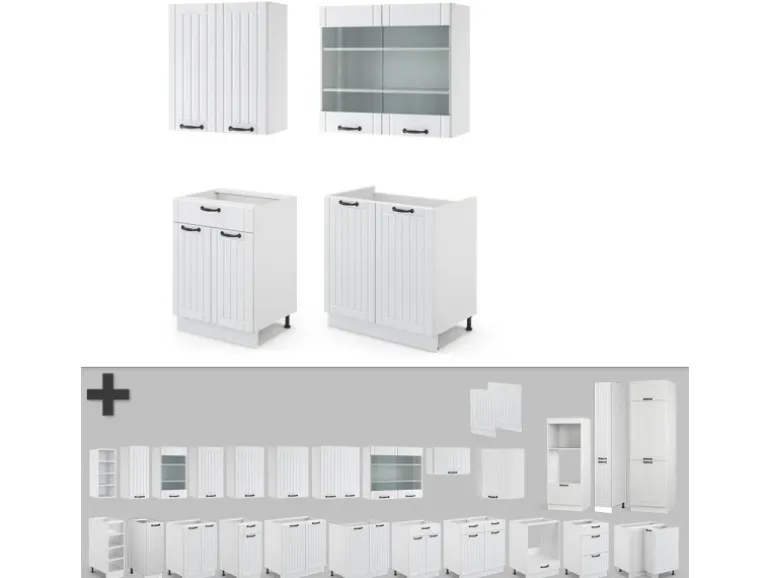 Vicco Fame-Line Singleküche Weiß Landhaus/Weiß 140 cm ohne Arbeitsplatte ohne E-Geräte