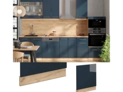 Vicco Frontblende Fame-Line Geschirrspüler Fronttür Dunkelblau Hochglanz 60 cm AP Anthrazit mit Goldkraft Eiche Korpus