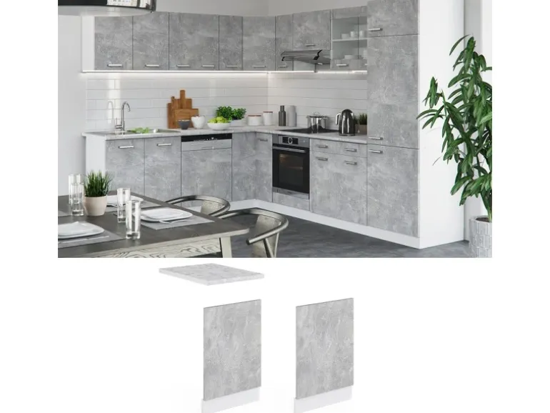 Vicco Frontblende R-Line Geschirrspüler Fronttür Beton/Weiß 45 cm ohne Arbeitsplatte