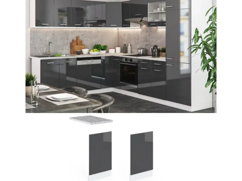 Vicco Frontblende R-Line Geschirrspüler Fronttür Anthrazit Hochglanz/Weiß 45 cm AP Eiche