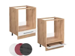 Vicco Herdumbauschrank Fame-Line Weiß Hochglanz/Goldkraft Eiche 60 cm AP Eiche