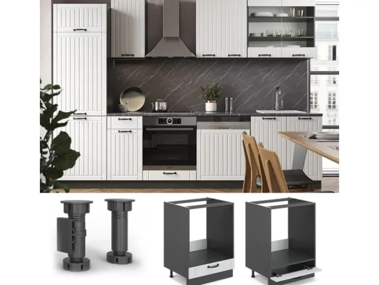 Vicco Herdumbauschrank Fame-Line Weiß Landhaus/Anthrazit 60 cm ohne Arbeitsplatte