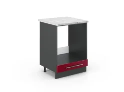 Vicco Herdumbauschrank Fame-Line Bordeaux Hochglanz/Anthrazit 60 cm AP Marmor
