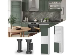 Vicco Herdumbauschrank Fame-Line Herdschrank Grün-Gold Landhaus/Weiß 60 cm Offen