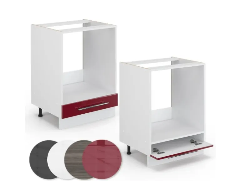 Vicco Herdumbauschrank Fame-Line Bordeaux Hochglanz/Weiß 60 cm AP Eiche