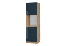 Vicco Herdumbauschrank Fame-Line Dunkelblau Hochglanz/Goldkraft Eiche 60 cm Offen