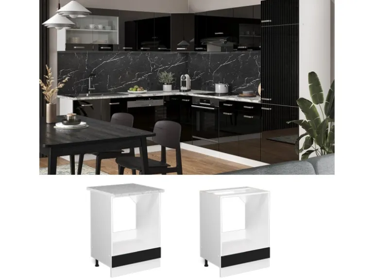 Vicco Herdumbauschrank R-Line Schwarz Hochglanz/Weiß 60 cm AP Anthrazit