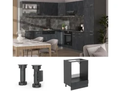 Vicco Herdumbauschrank R-Line Schwarz Beton/Anthrazit 60 cm AP Anthrazit