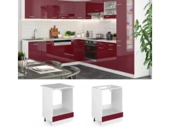Vicco Herdumbauschrank R-Line Bordeaux Hochglanz/Weiß 60 cm AP Marmor