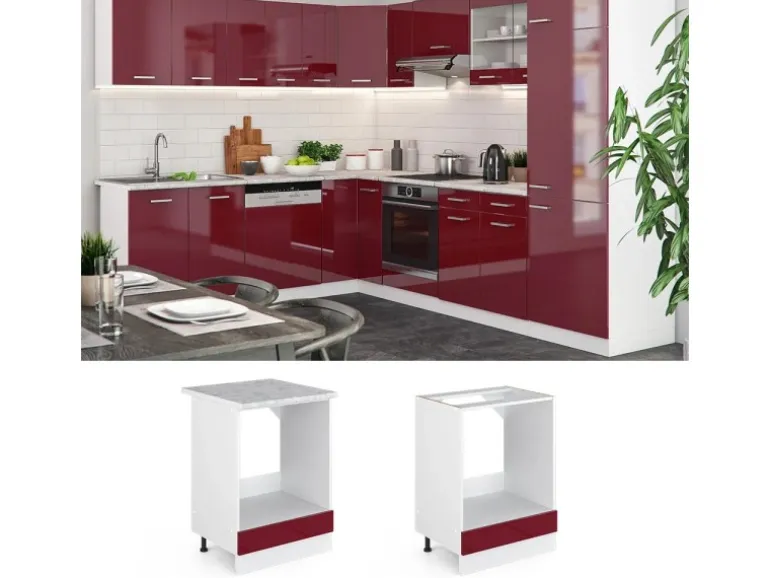 Vicco Herdumbauschrank R-Line Bordeaux Hochglanz/Weiß 60 cm AP Marmor