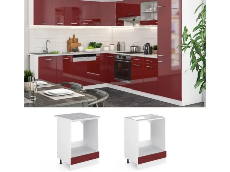 Vicco Herdumbauschrank R-Line Bordeaux Hochglanz/Weiß 60 cm AP Anthrazit