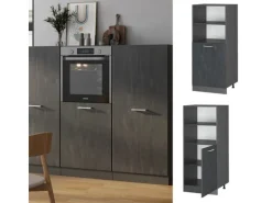 Vicco Herdumbauschrank R-Line Herdschrank Schwarz Beton/Anthrazit 60 cm