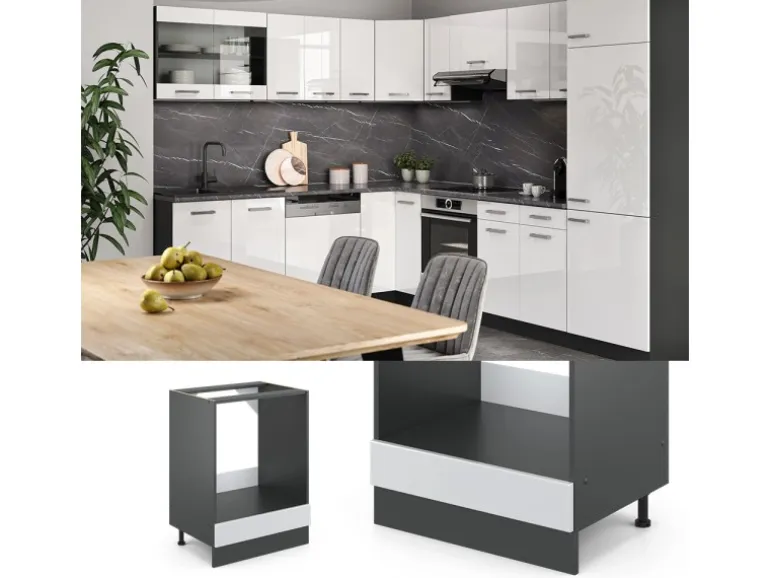 Vicco Herdumbauschrank R-Line Weiß Hochglanz/Anthrazit 60 cm AP Anthrazit