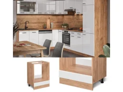 Vicco Herdumbauschrank R-Line Herdschrank Weiß Hochglanz 60 cm AP Marmor