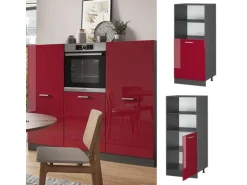 Vicco Herdumbauschrank R-Line Herdschrank Bordeaux Hochglanz/Anthrazit 60 cm