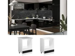 Vicco Herdumbauschrank R-Line Herdschrank Schwarz Hochglanz/Weiß 60 cm AP Eiche
