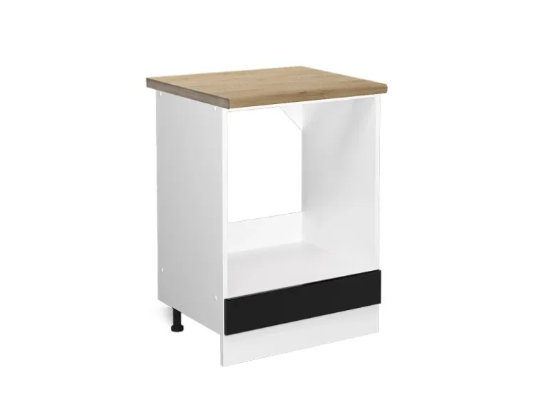 Vicco Herdumbauschrank R-Line Herdschrank Schwarz Hochglanz/Weiß 60 cm AP Eiche