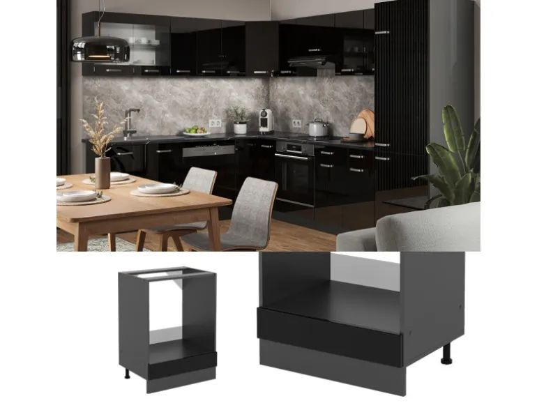 Vicco Herdumbauschrank R-Line Schwarz Hochglanz/Anthrazit 60 cm AP Anthrazit