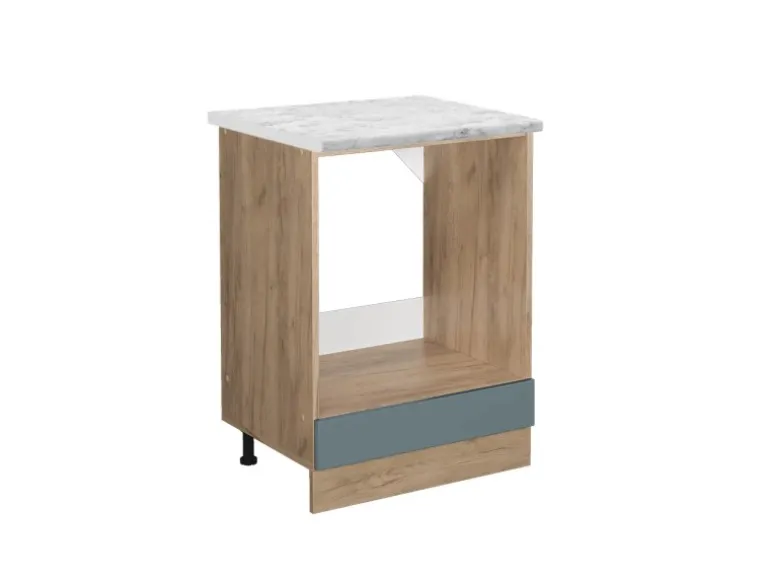 Vicco Herdumbauschrank R-Line Blau-Grau/Goldkraft Eiche 60 cm AP Marmor