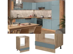 Vicco Herdumbauschrank R-Line Blau-Grau/Goldkraft Eiche 60 cm AP Marmor