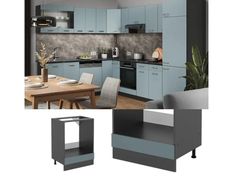 Vicco Herdumbauschrank R-Line Blau-Grau/Anthrazit 60 cm ohne Arbeitsplatte