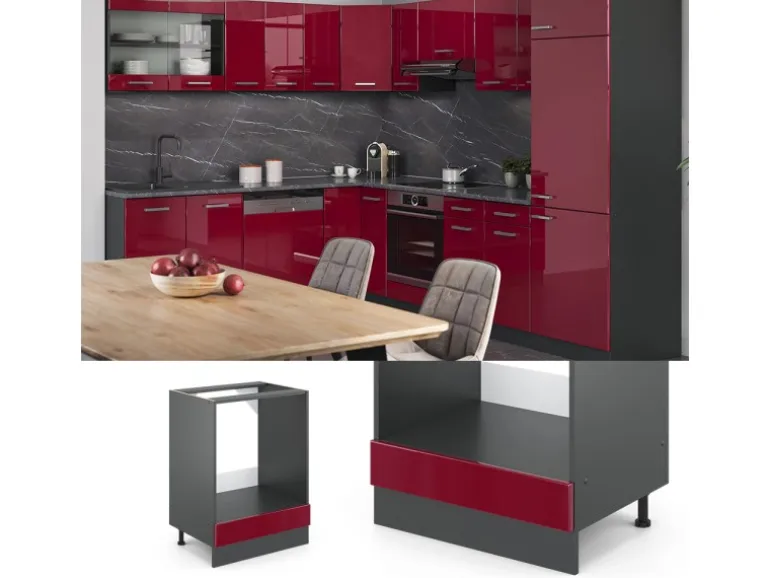 Vicco Herdumbauschrank R-Line Bordeaux Hochglanz/Anthrazit 60 cm ohne Arbeitsplatte