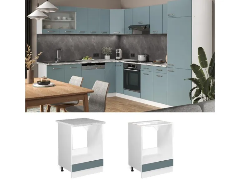 Vicco Herdumbauschrank R-Line Blau-Grau/Weiß 60 cm ohne Arbeitsplatte