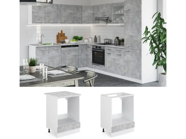 Vicco Herdumbauschrank R-Line Herdschrank Beton/Weiß 60 cm AP Anthrazit