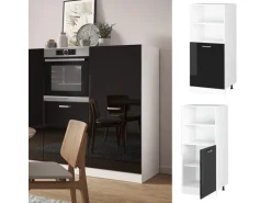 Vicco Herdumbauschrank R-Line Herdschrank Schwarz Hochglanz/Weiß 60 cm