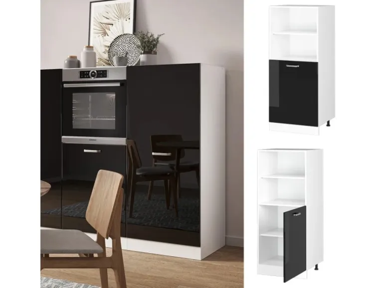 Vicco Herdumbauschrank R-Line Herdschrank Schwarz Hochglanz/Weiß 60 cm