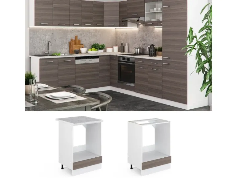 Vicco Herdumbauschrank R-Line Herdschrank Grau/Weiß 60 cm AP Marmor