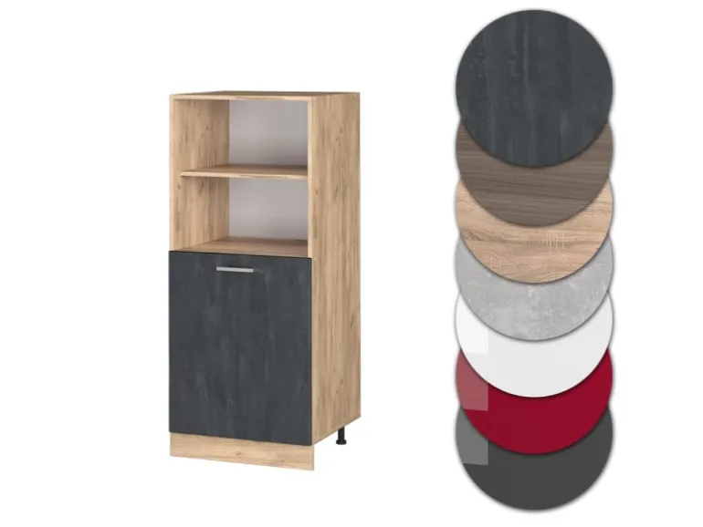 Vicco Herdumbauschrank R-Line Herdschrank Schwarz Beton/Goldkraft Eiche 60 cm mit Goldkraft Eiche Korpus