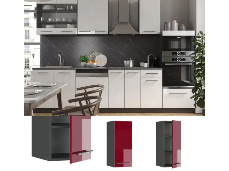 Vicco Hängeschrank Fame-Line Hängender Küchenschrank Bordeaux Hochglanz/Anthrazit 30 cm