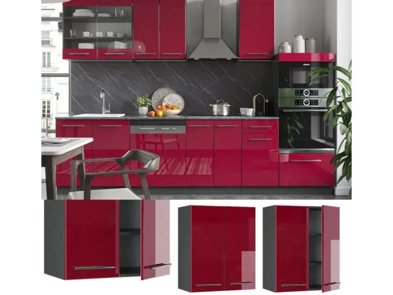 Vicco Hängeschrank Fame-Line Hängender Küchenschrank Bordeaux Hochglanz/Anthrazit 60 cm