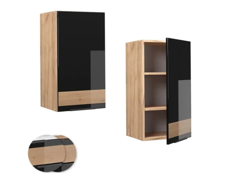 Vicco Hängeschrank Fame-Line Schwarz-Eiche Hochglanz/Goldkraft Eiche 40 cm