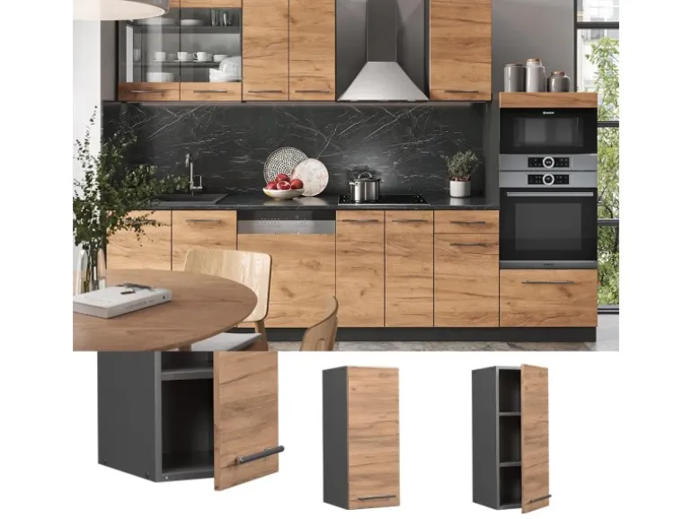Vicco Hängeschrank Fame-Line Hängender Küchenschrank Goldkraft Eiche/Anthrazit 30 cm