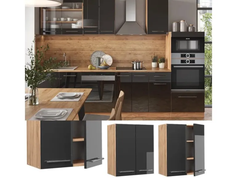 Vicco Hängeschrank Fame-Line Anthrazit Hochglanz/Goldkraft Eiche 60 cm