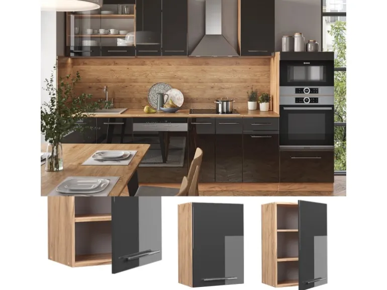Vicco Hängeschrank Fame-Line Anthrazit Hochglanz/Goldkraft Eiche 50 cm