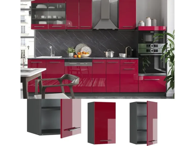 Vicco Hängeschrank Fame-Line Hängender Küchenschrank Bordeaux Hochglanz/Anthrazit 40 cm