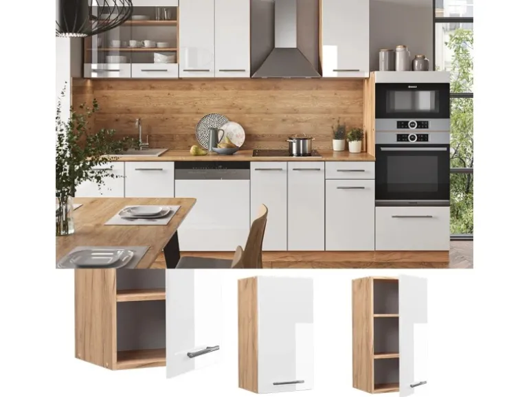 Vicco Hängeschrank Fame-Line Hängender Küchenschrank Weiß Hochglanz/Goldkraft Eiche 40 cm