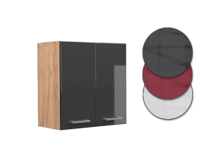 Vicco Hängeschrank R-Line Hängender Küchenschrank Anthrazit Hochglanz/Goldkraft Eiche 60 cm