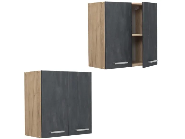 Vicco Hängeschrank R-Line Hängender Küchenschrank Schwarz Beton/Goldkraft Eiche 60 cm