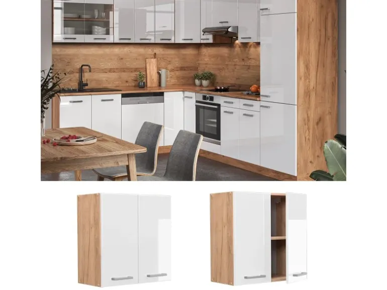 Vicco Hängeschrank R-Line Hängender Küchenschrank Weiß Hochglanz/Goldkraft Eiche 60 cm