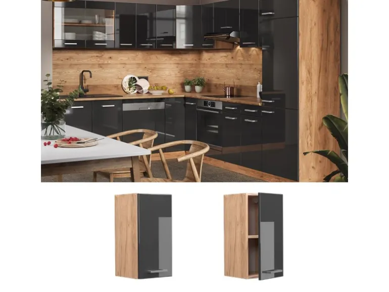 Vicco Hängeschrank R-Line Hängender Küchenschrank Anthrazit Hochglanz/Goldkraft Eiche 30 cm