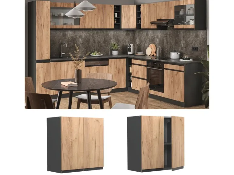 Vicco Hängeschrank R-Line Hängender Küchenschrank Goldkraft Eiche/Anthrazit 60 cm J-Shape