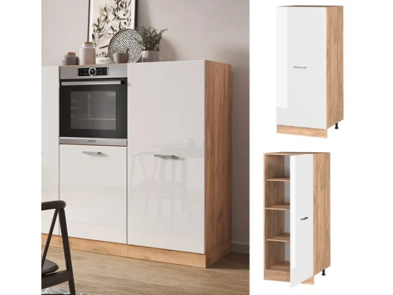 Vicco Hochschrank R-Line Küchenkommode Weiß Hochglanz/Goldkraft Eiche 60 cm