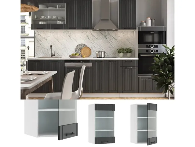 Vicco Küchenglasschrank Fame-Line Glashängeschrank Anthrazit/Weiß 40 cm