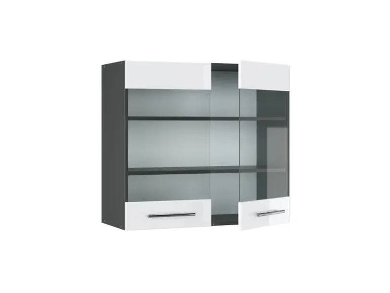Vicco Küchenglasschrank Fame-Line Glashängeschrank Weiß Hochglanz/Anthrazit 80 cm