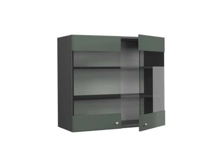 Vicco Küchenglasschrank Fame-Line Glashängeschrank Grün-Gold Landhaus/Anthrazit 80 cm