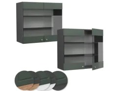 Vicco Küchenglasschrank Fame-Line Glashängeschrank Grün-Gold Landhaus/Anthrazit 80 cm